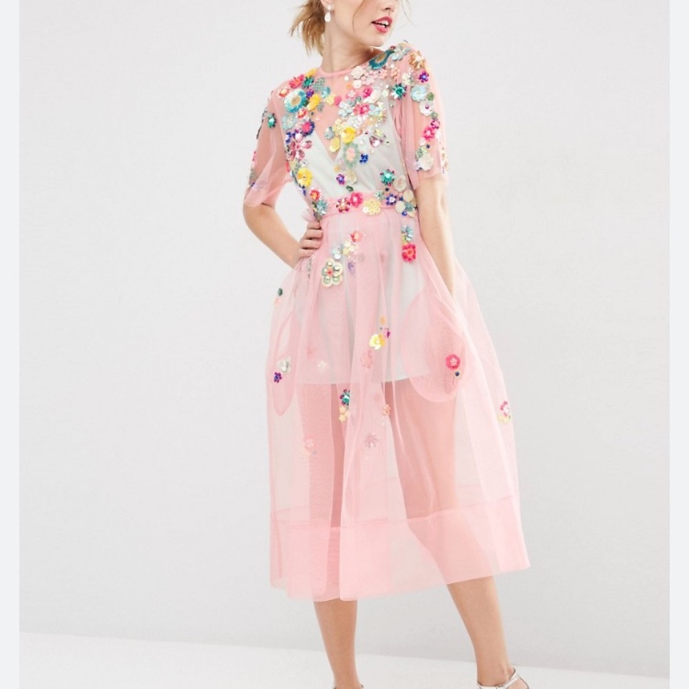 ASOS SALON 3D Floral Embroidered Midi Dress, 2